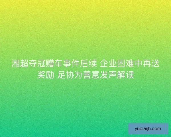 湘超夺冠赠车事件后续 企业困难中再送奖励 足协为善意发声解读